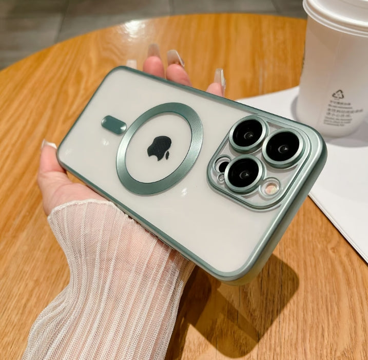 Original color frosted for iPhone case electroplating magnetic suction with lens film protective case