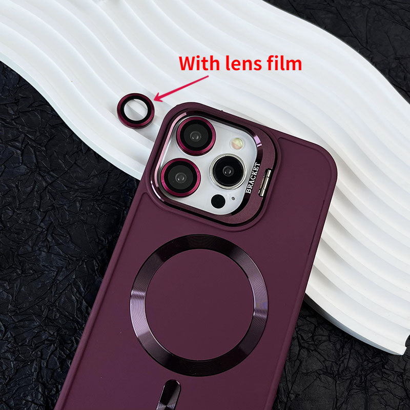 Pemegang Kamera Magnetik Pendirian Logam Cecair Mewah Sarung Telefon Warna Lembut Matte Tulen