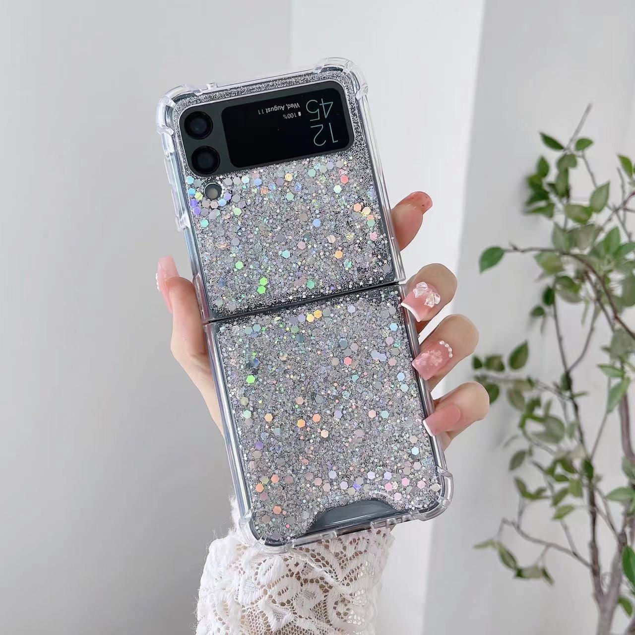 Samsung Galaxy Z Flip 3/4/5/6 Clear Case, Soft Clear Flexible Rubber Glitter Sparkle Case Corners Shockproof Protective Cover