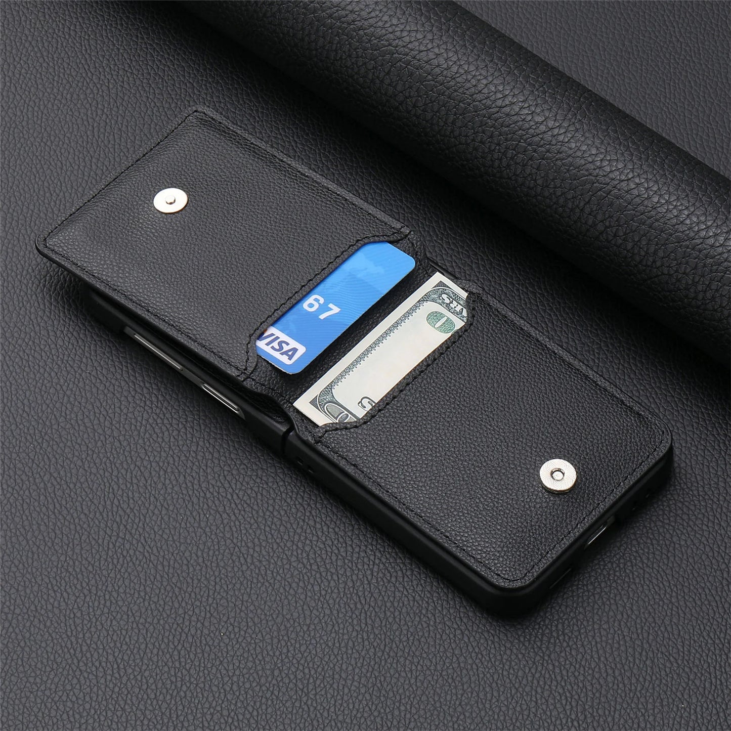 For Samsung Z Flip3/4 Lychee Dermatoglyph Ring Wallet Case