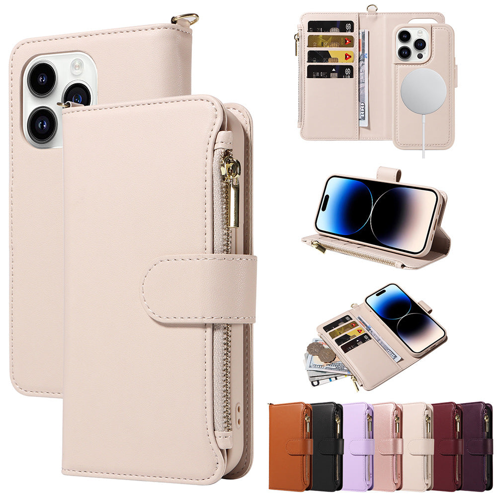 New flip wireless charging leather wallet style mobile phone case