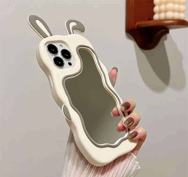 iPhone All Model Cover- 3D Silicone Cute Mirror Rabbit Case