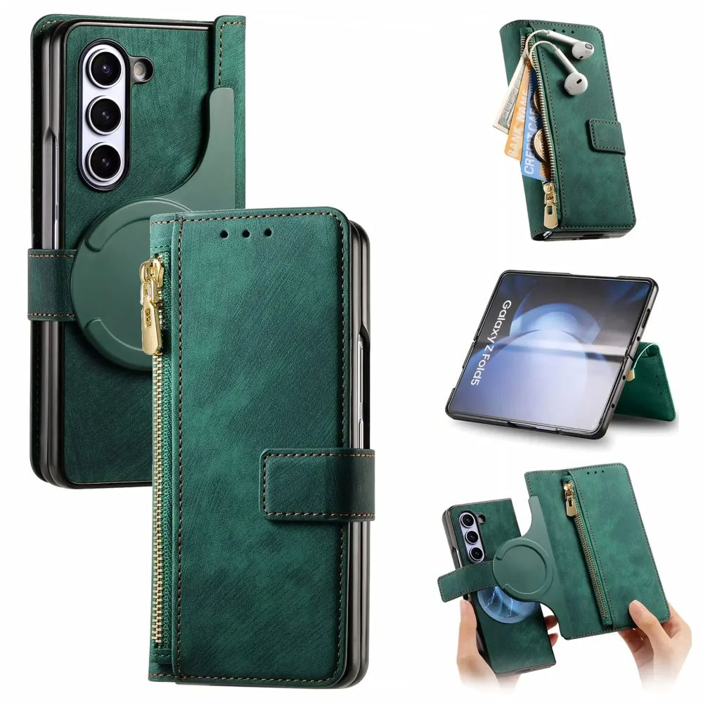 2 in 1 Magnetic Zipper Leather Wallet Phone Case for Galaxy Z Fold 5