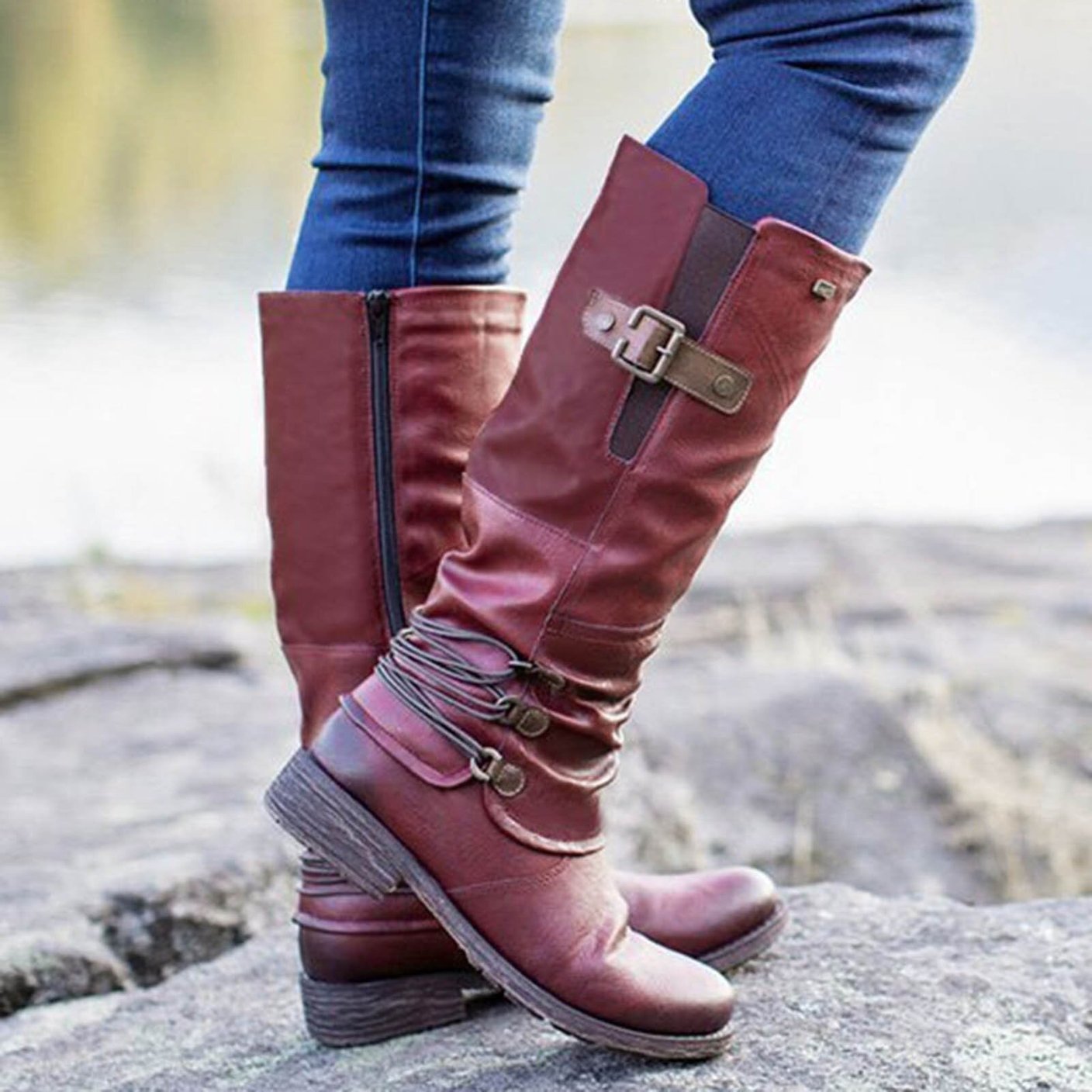 Women's Vintage Zipper High Snow Boots