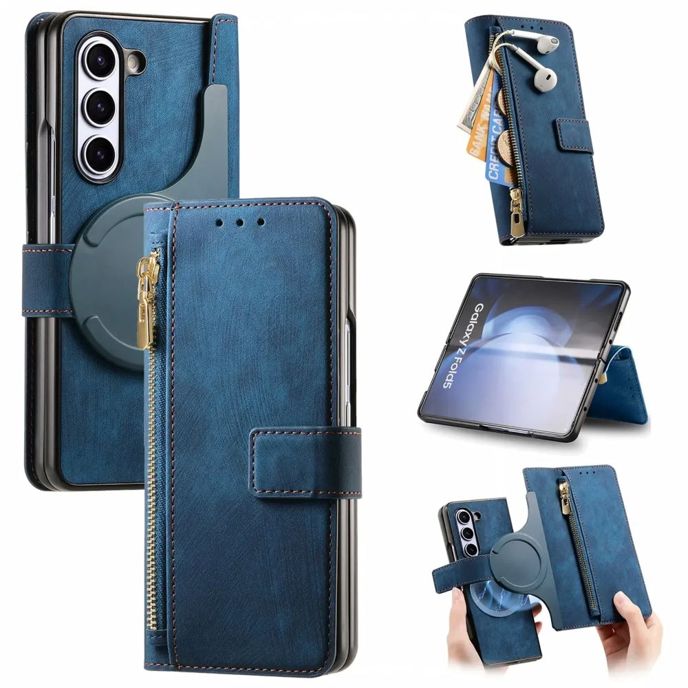 2 in 1 Magnetic Zipper Leather Wallet Phone Case for Galaxy Z Fold 4