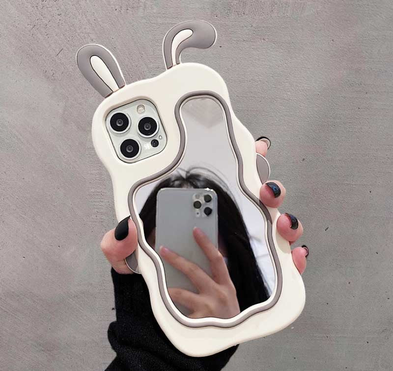 iPhone All Model Cover- 3D Silicone Cute Mirror Rabbit Case