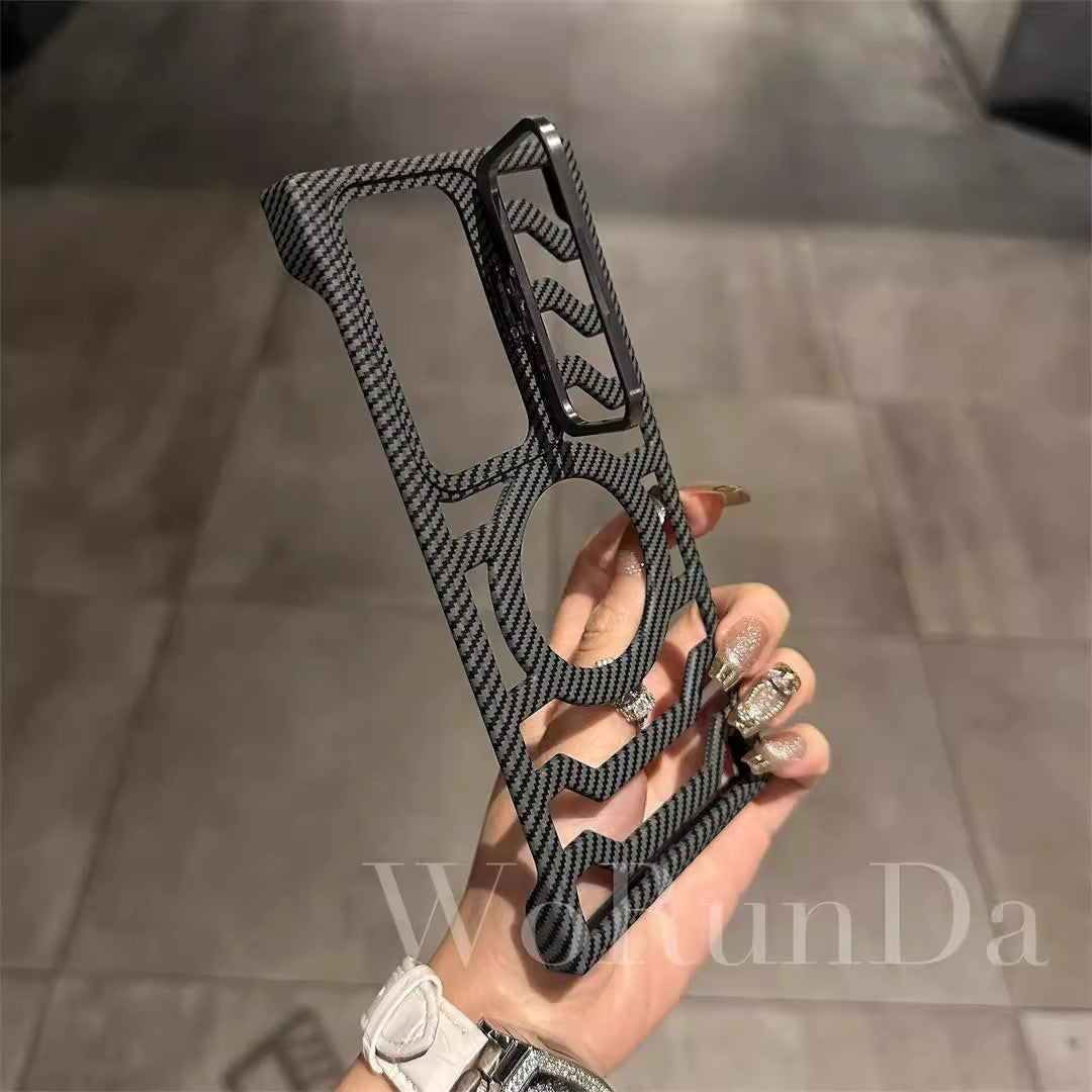 Hollow Carbon Fiber Magnetic Lens Holder Phone Case For Samsung