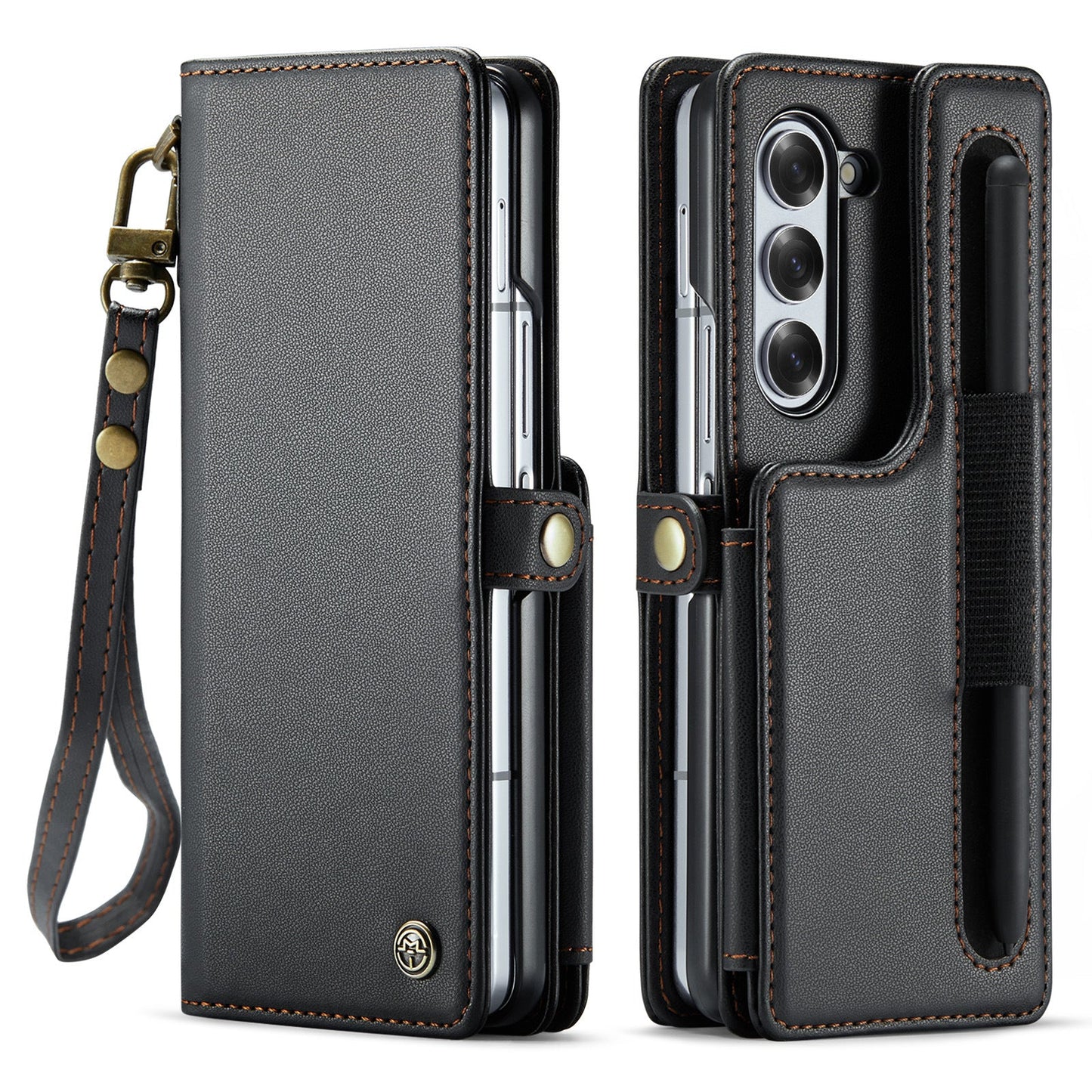 New Style Leather Flip Folding Card Lanyard Phone Case For Samsung Z Fold 6/Z Fold 5/Z Fold 4/Z Fold 3