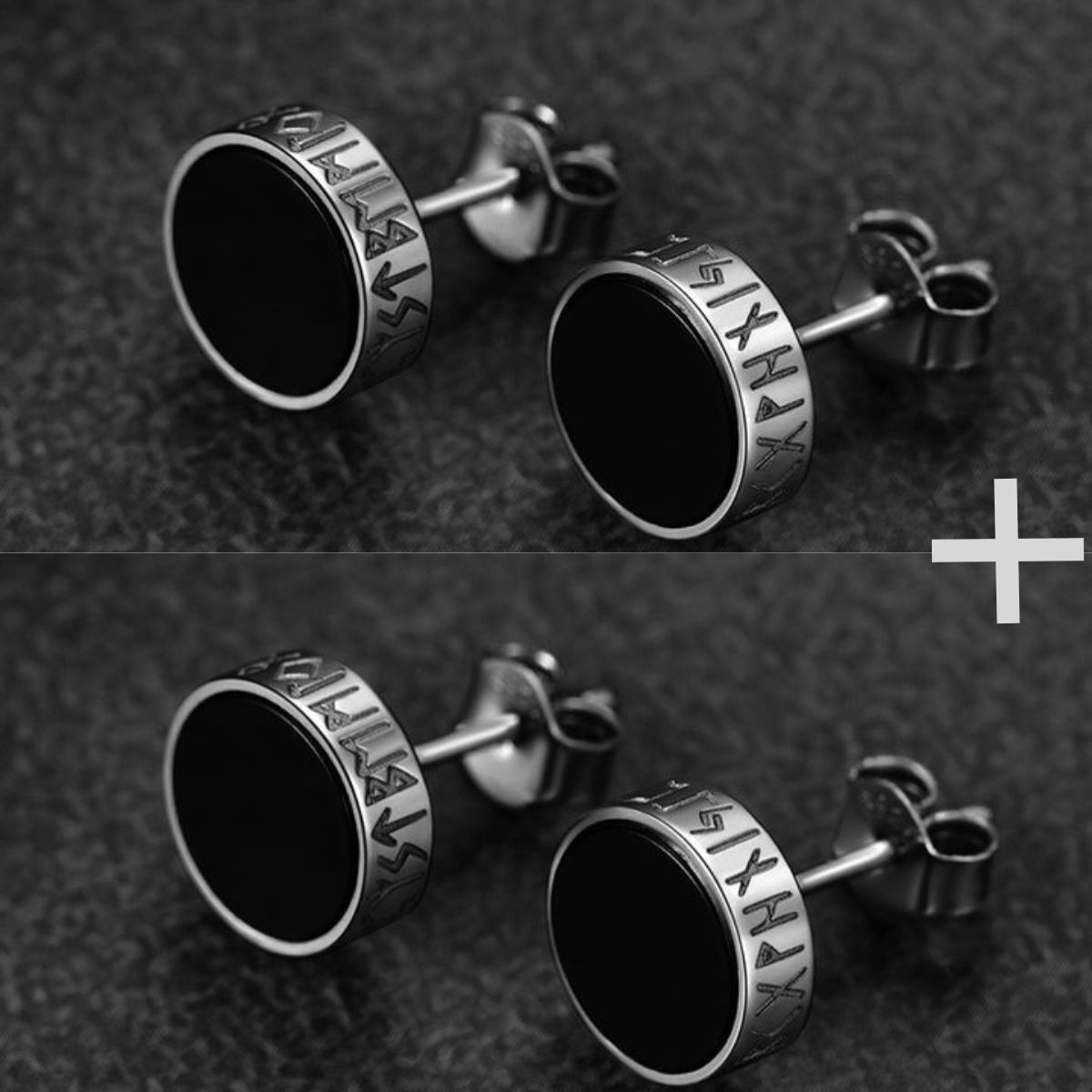 【Buy 1 Get 1 Free】Sterling Silver Viking Runes Black Onyx Stud Earrings For Men