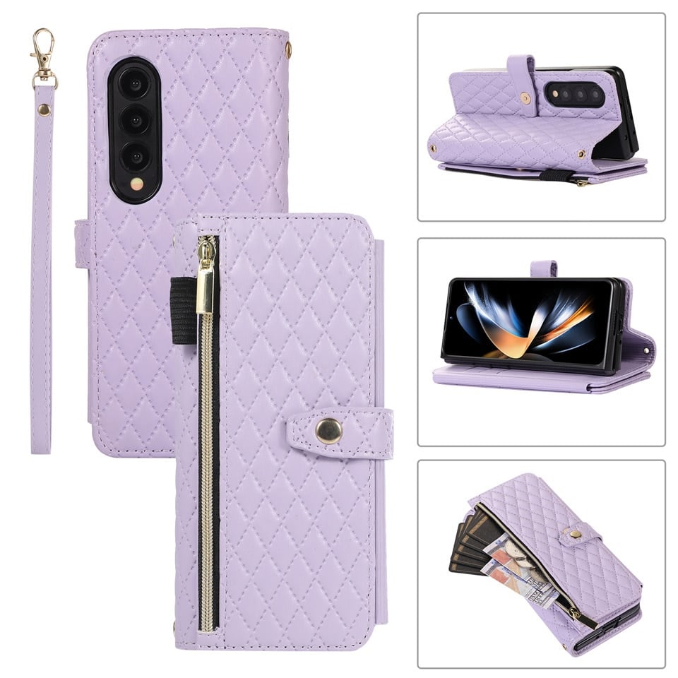 Lanyard Crossbody Rhombic Flip Wallet Case Untuk Samsung Galaxy Z Fold4 Fold3 5G