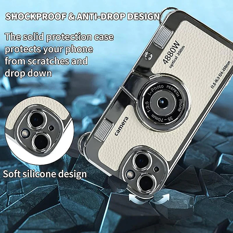 Sesuai Untuk IPhone 14 Dan 15 Series Stereo Retro Camera Phone Case With String 