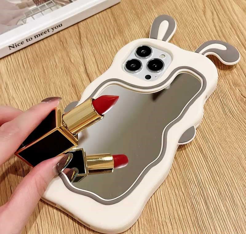 iPhone All Model Cover- 3D Silicone Cute Mirror Rabbit Case