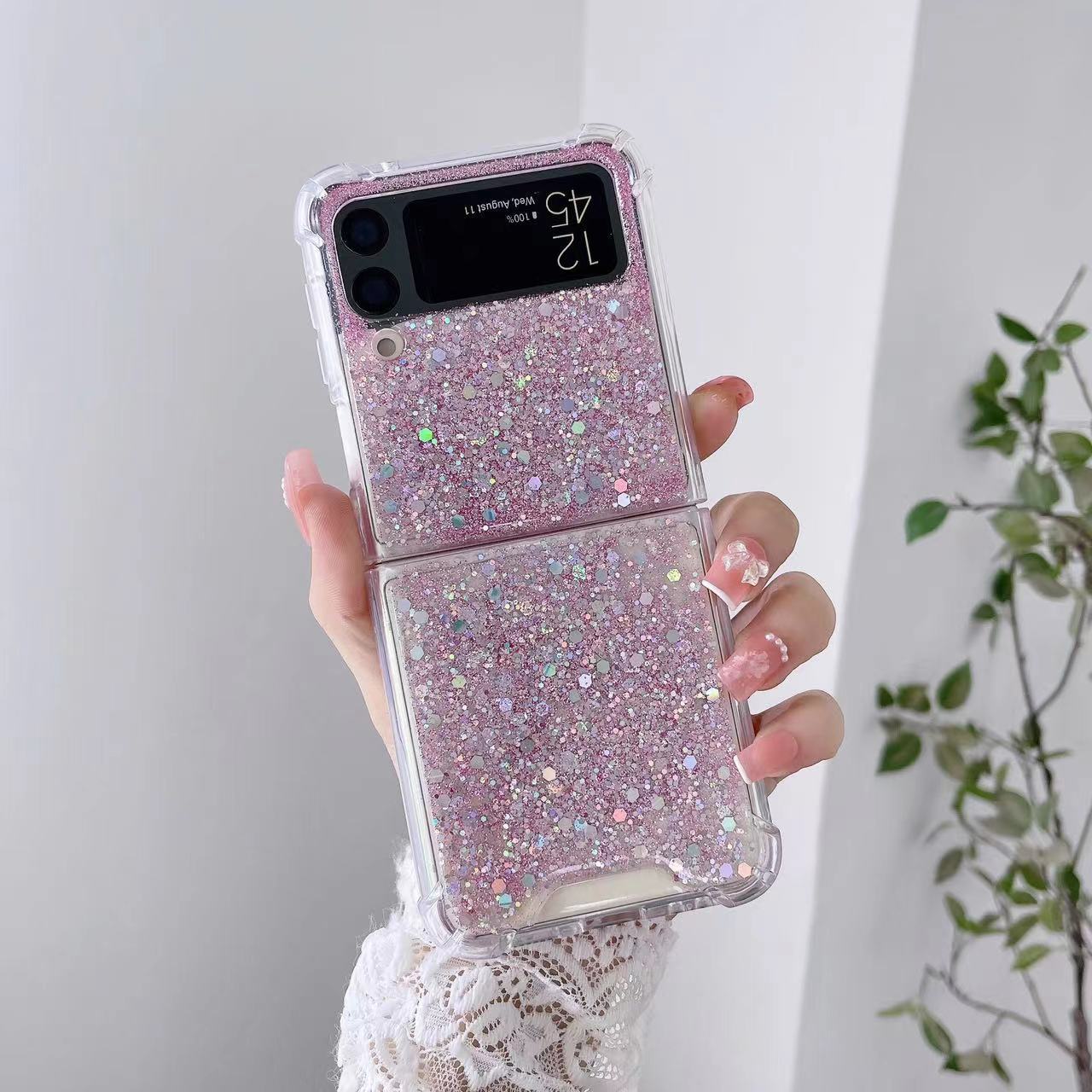 Samsung Galaxy Z Flip 3/4/5/6 Clear Case, Soft Clear Flexible Rubber Glitter Sparkle Case Corners Shockproof Protective Cover