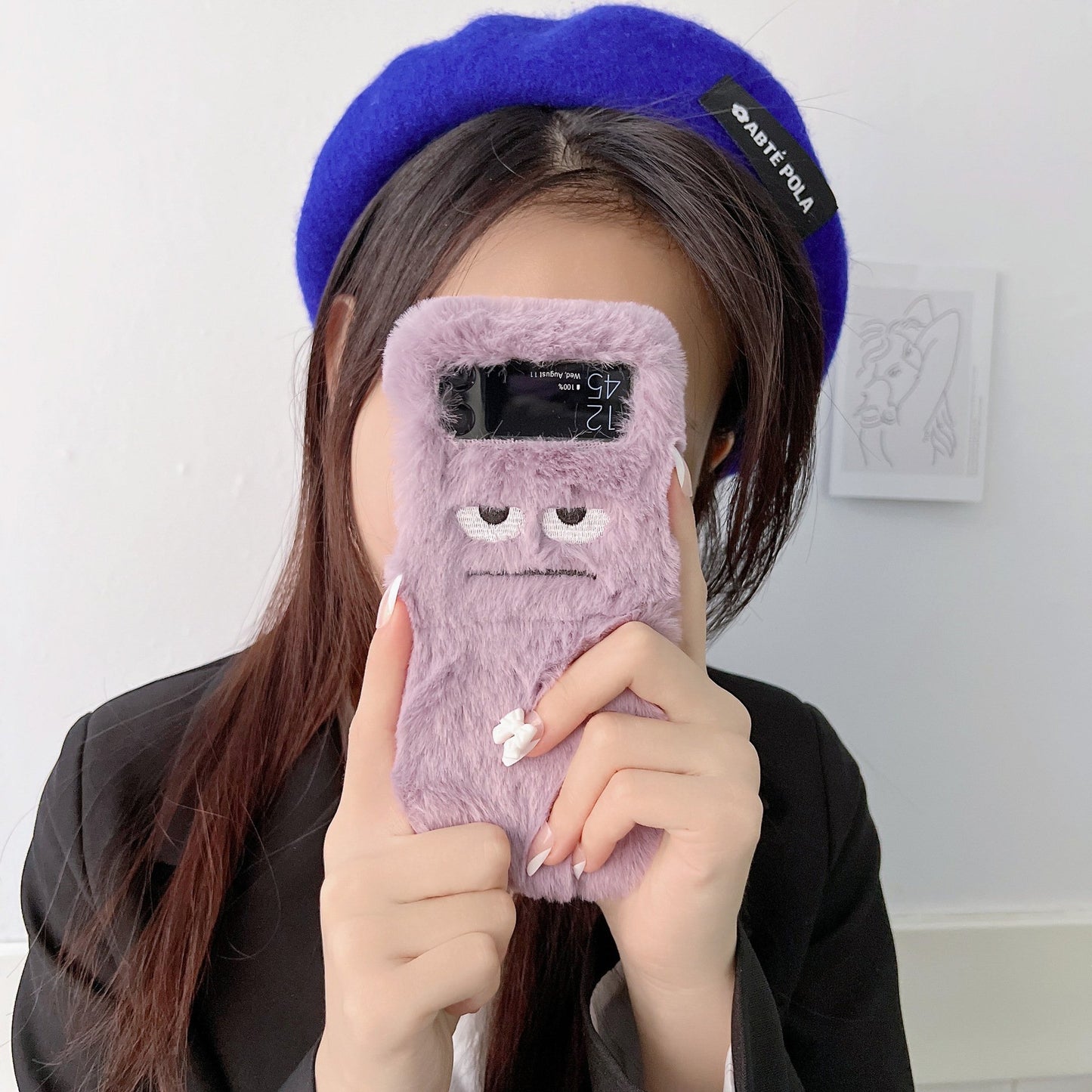 Purple Funny Expression Plush Phone Case for Galaxy Z Flip 3/Galaxy Z Flip 4/Galaxy Z Flip 5/Galaxy Z Flip 6