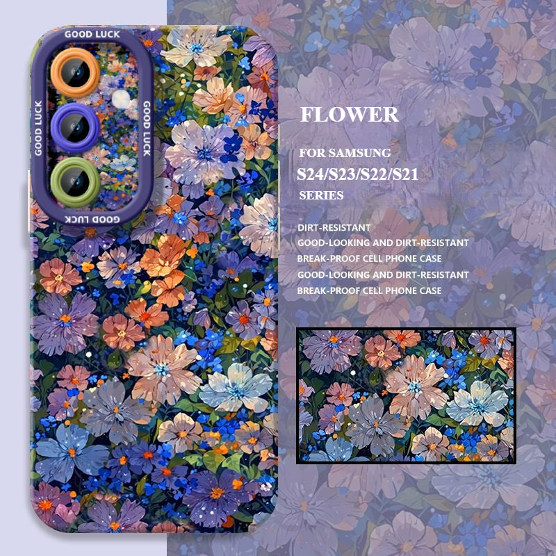 Blue Flower Anti-fall Silicone Phone Case For Samsung