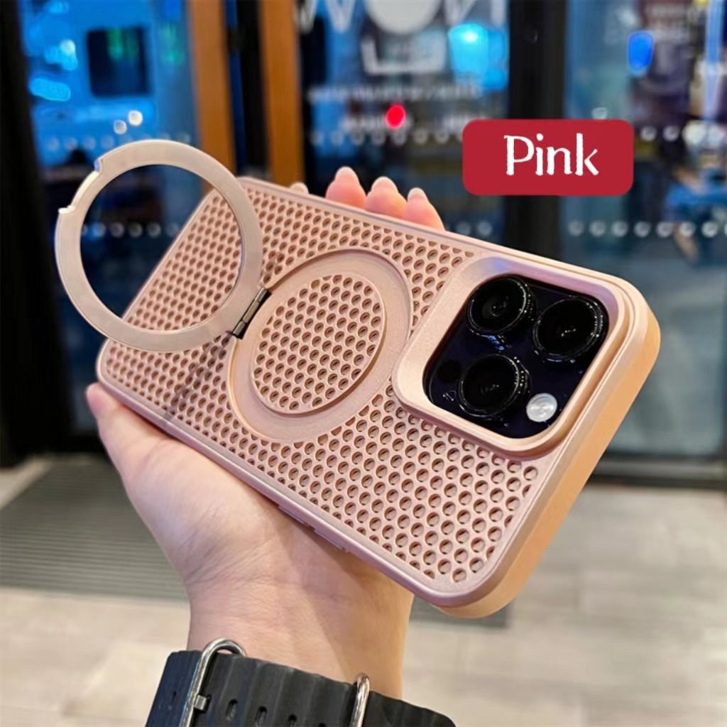 🔥HOT SALE🔥Breathable heat-dissipating Apple mobile phone case magnetic holder iPhone honeycomb mesh hard case