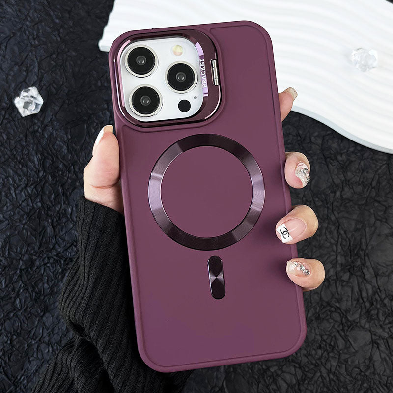 Luxury Liquid Metal Stand Magnetic Camera Holder Pure Matte Soft Color Phone Case