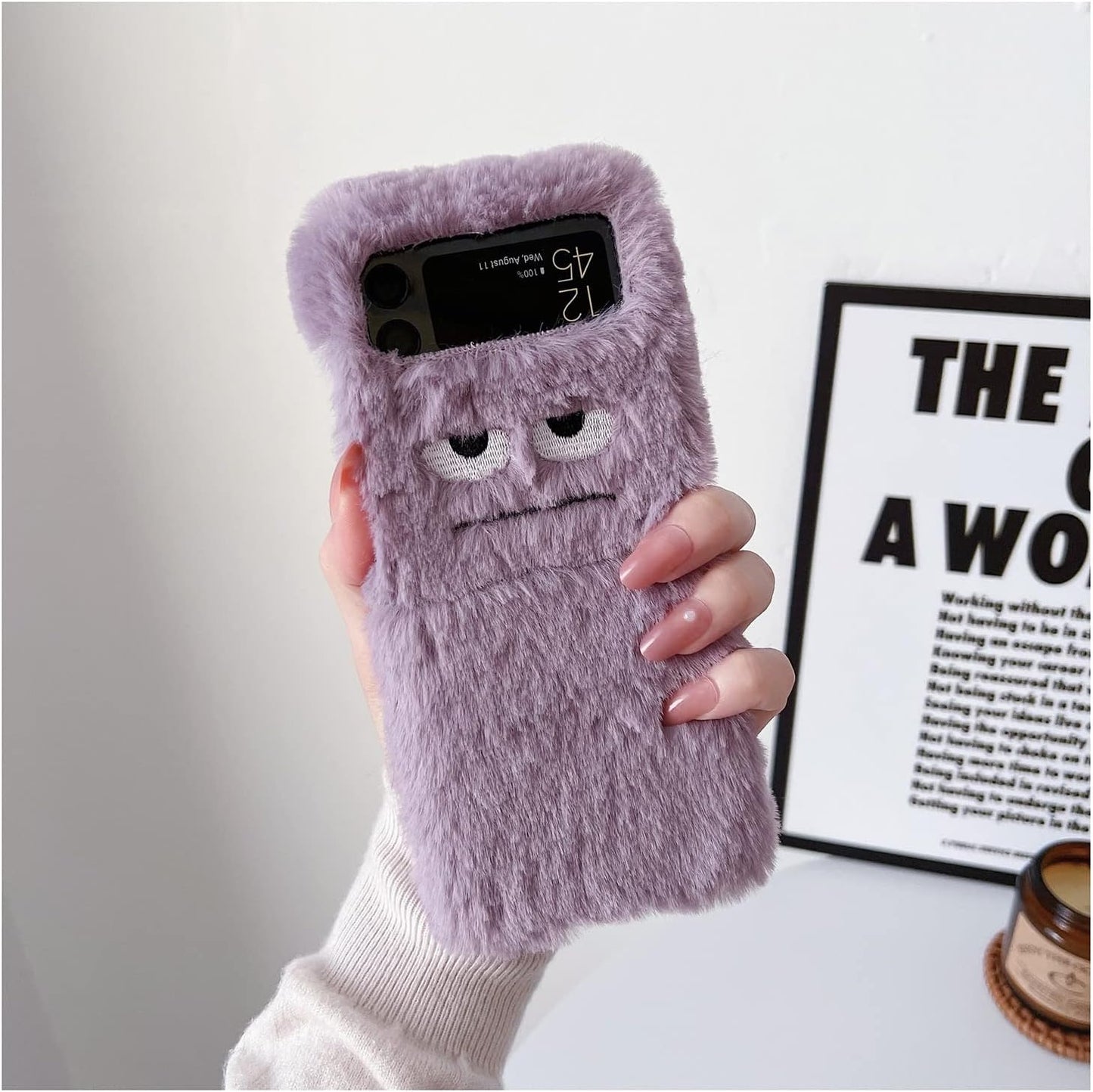 Purple Funny Expression Plush Phone Case for Galaxy Z Flip 3/Galaxy Z Flip 4/Galaxy Z Flip 5/Galaxy Z Flip 6