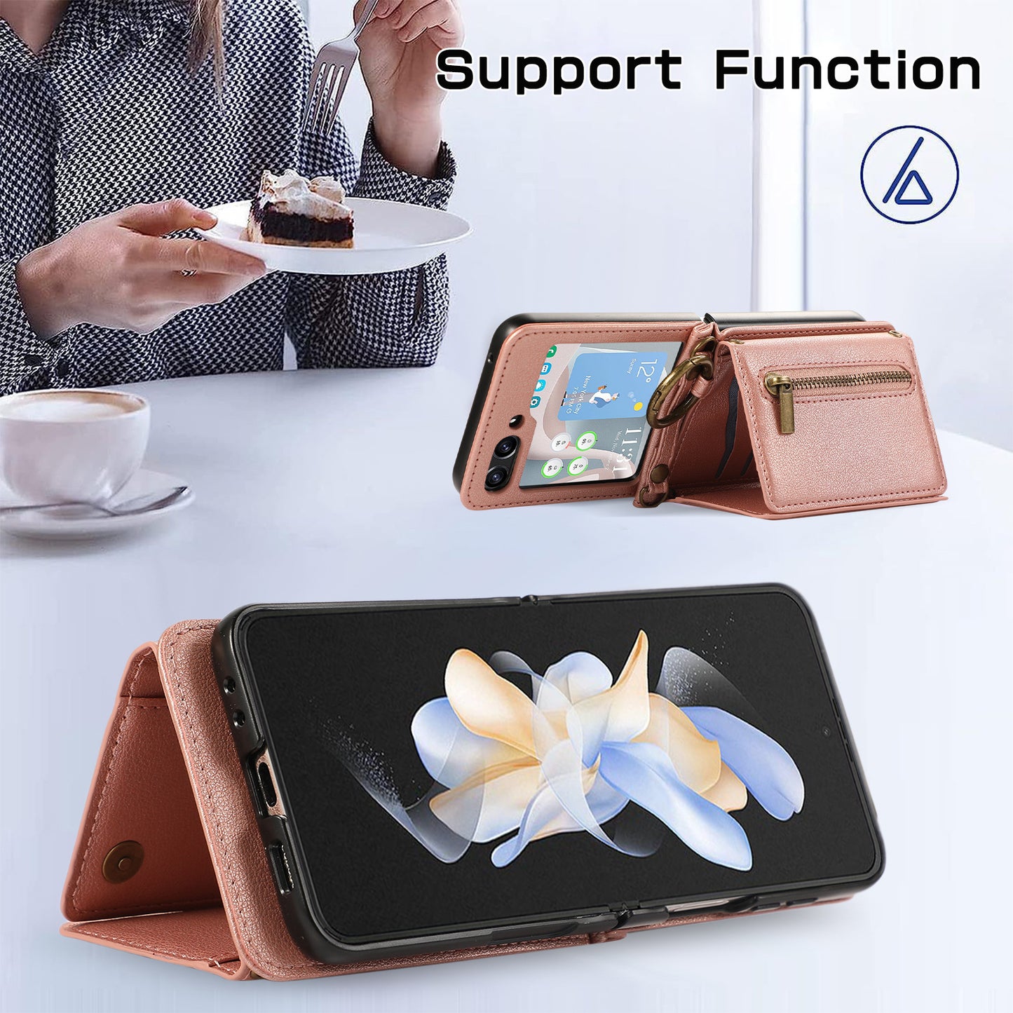 Zippered Leather Card Holder Phone Case for Samsung Z Flip Series - Ring Design