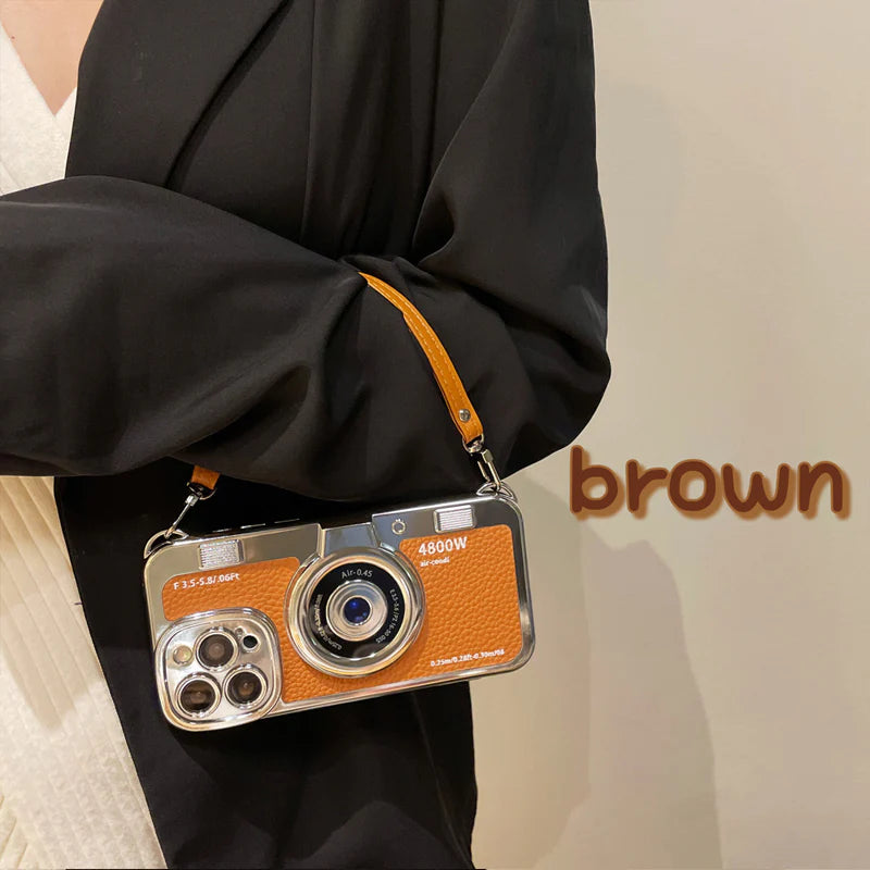 Suitable For IPhone 14 And 15 Series Stereo Retro Camera Phone Case With String