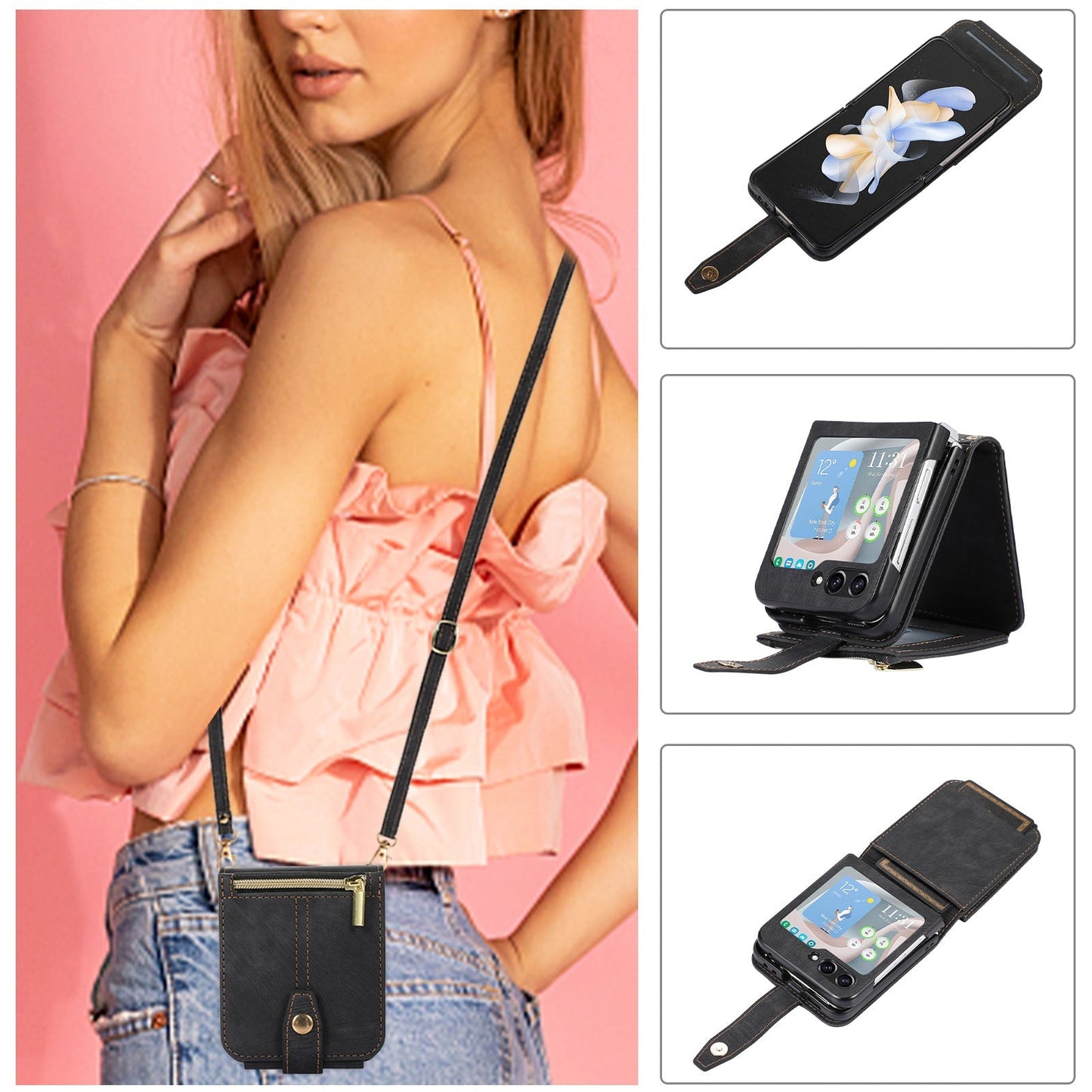 Suitable For Samsung Z FLIP3 Zipper Card Holder Phone Leather Case