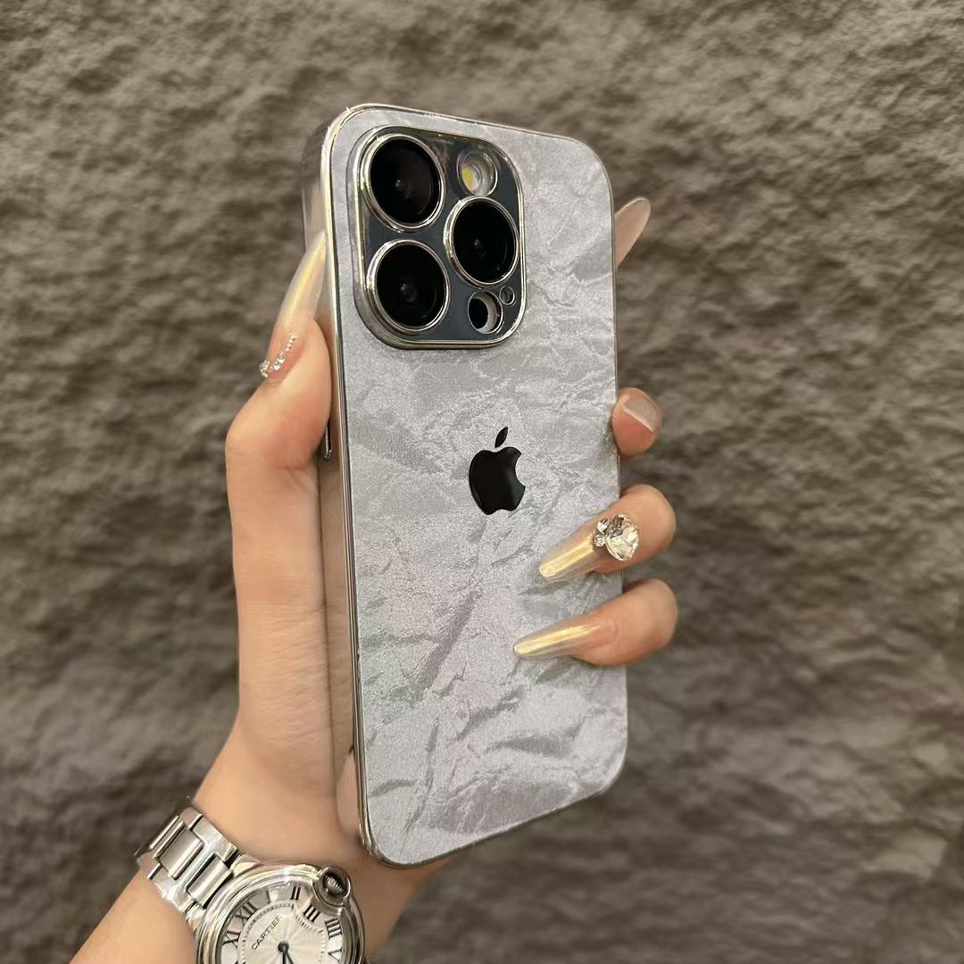 Husă de protecție pentru iPhone din flanel cu margine argintie galvanizată 