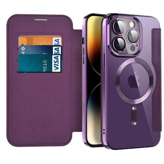 📱New Transparent Electroplated Magnetic Leather Flip Case for iPhone