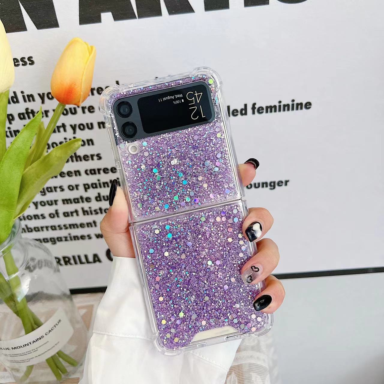 Samsung Galaxy Z Flip 3/4/5/6 Clear Case, Soft Clear Flexible Rubber Glitter Sparkle Case Corners Shockproof Protective Cover