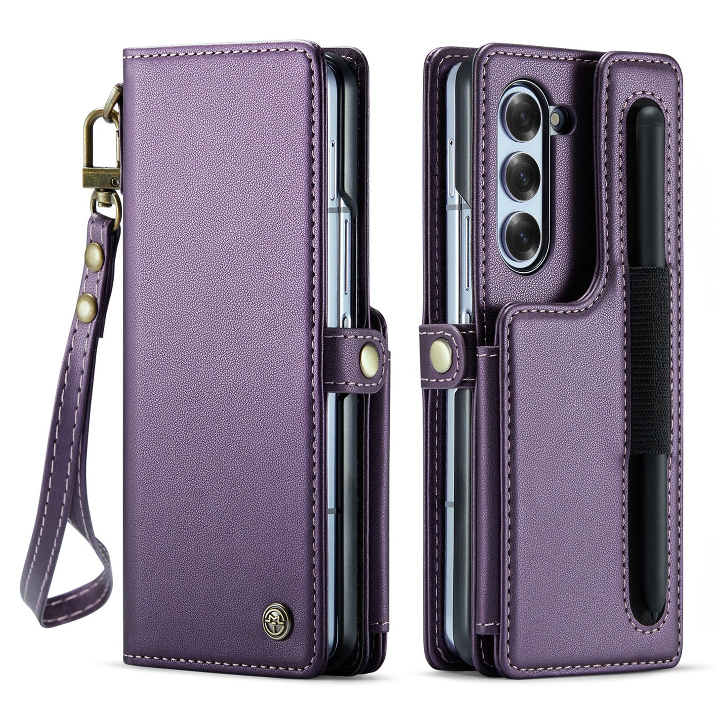 New Style Leather Flip Folding Card Lanyard Phone Case For Samsung Z Fold 6/Z Fold 5/Z Fold 4/Z Fold 3