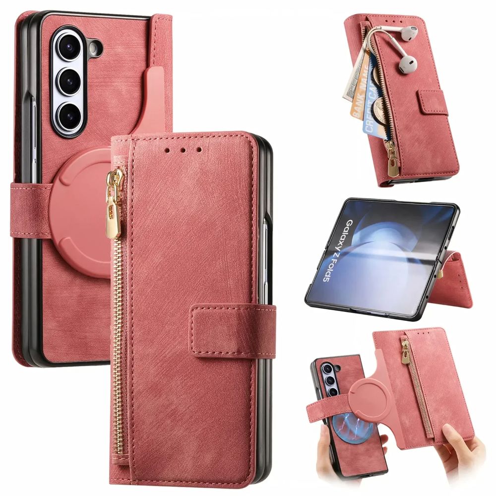 2 in 1 Magnetic Zipper Leather Wallet Phone Case for Galaxy Z Fold 4