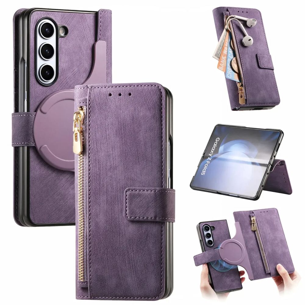 2 in 1 Magnetic Zipper Leather Wallet Phone Case for Galaxy Z Fold 3