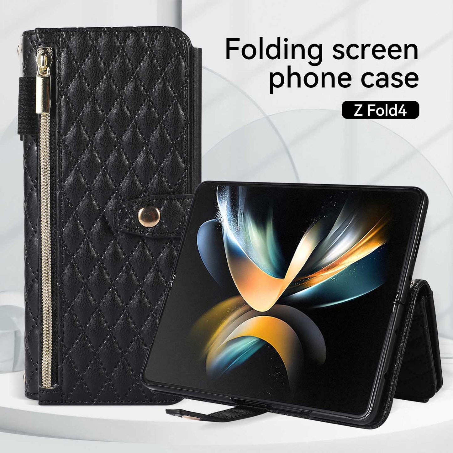 Lanyard Crossbody Rhombic Flip Wallet Case Untuk Samsung Galaxy Z Fold4 Fold3 5G