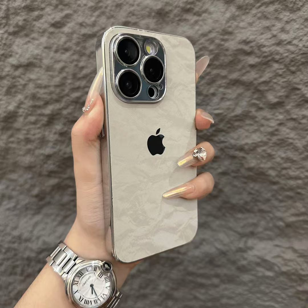 Husă de protecție pentru iPhone din flanel cu margine argintie galvanizată 