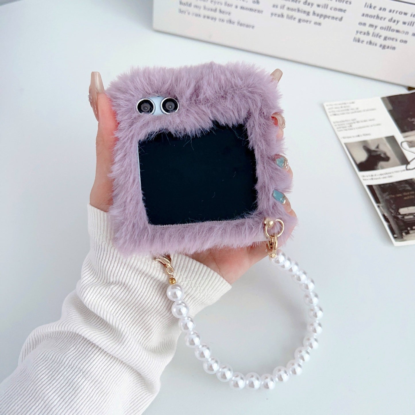 Purple Funny Expression Plush Phone Case for Galaxy Z Flip 3/Galaxy Z Flip 4/Galaxy Z Flip 5/Galaxy Z Flip 6