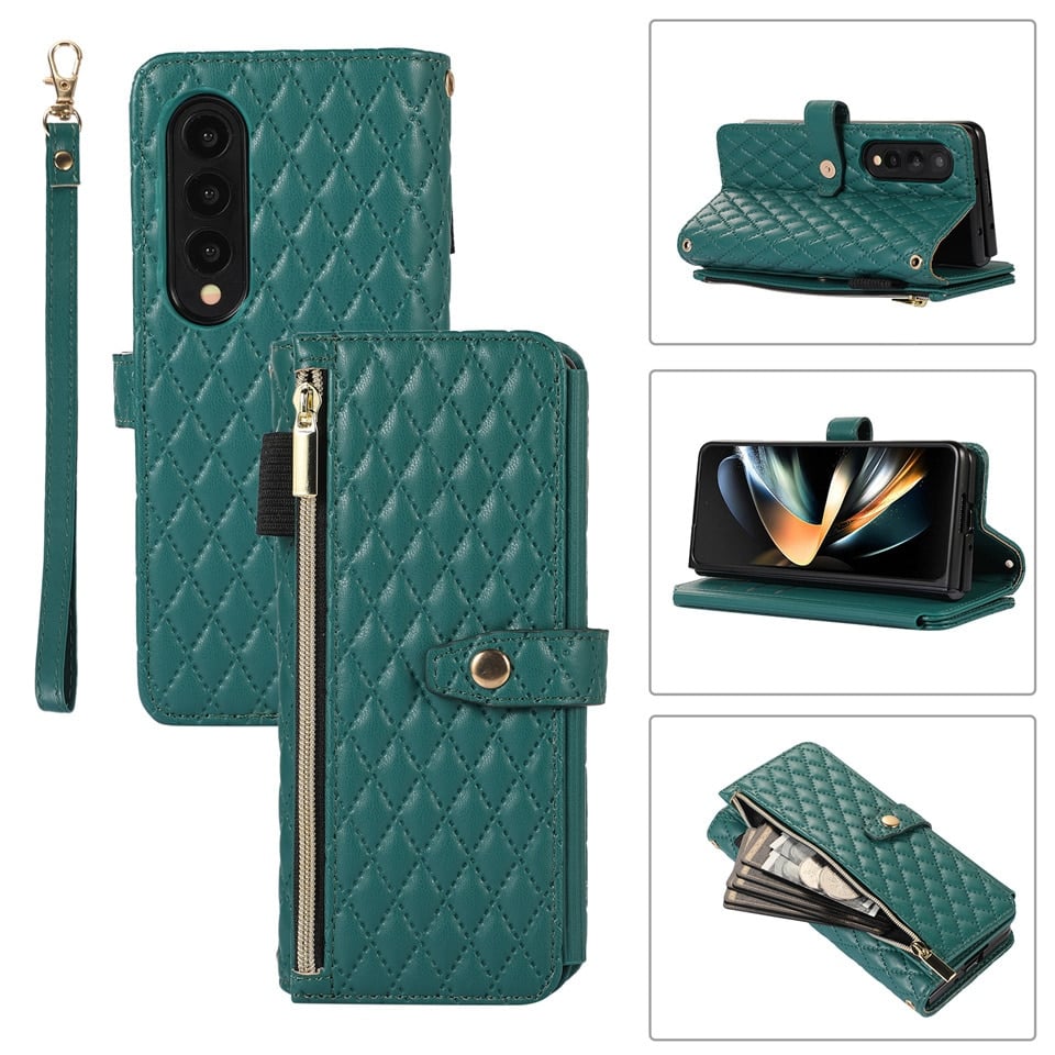 Lanyard Crossbody Rhombic Flip Wallet Case Untuk Samsung Galaxy Z Fold4 Fold3 5G