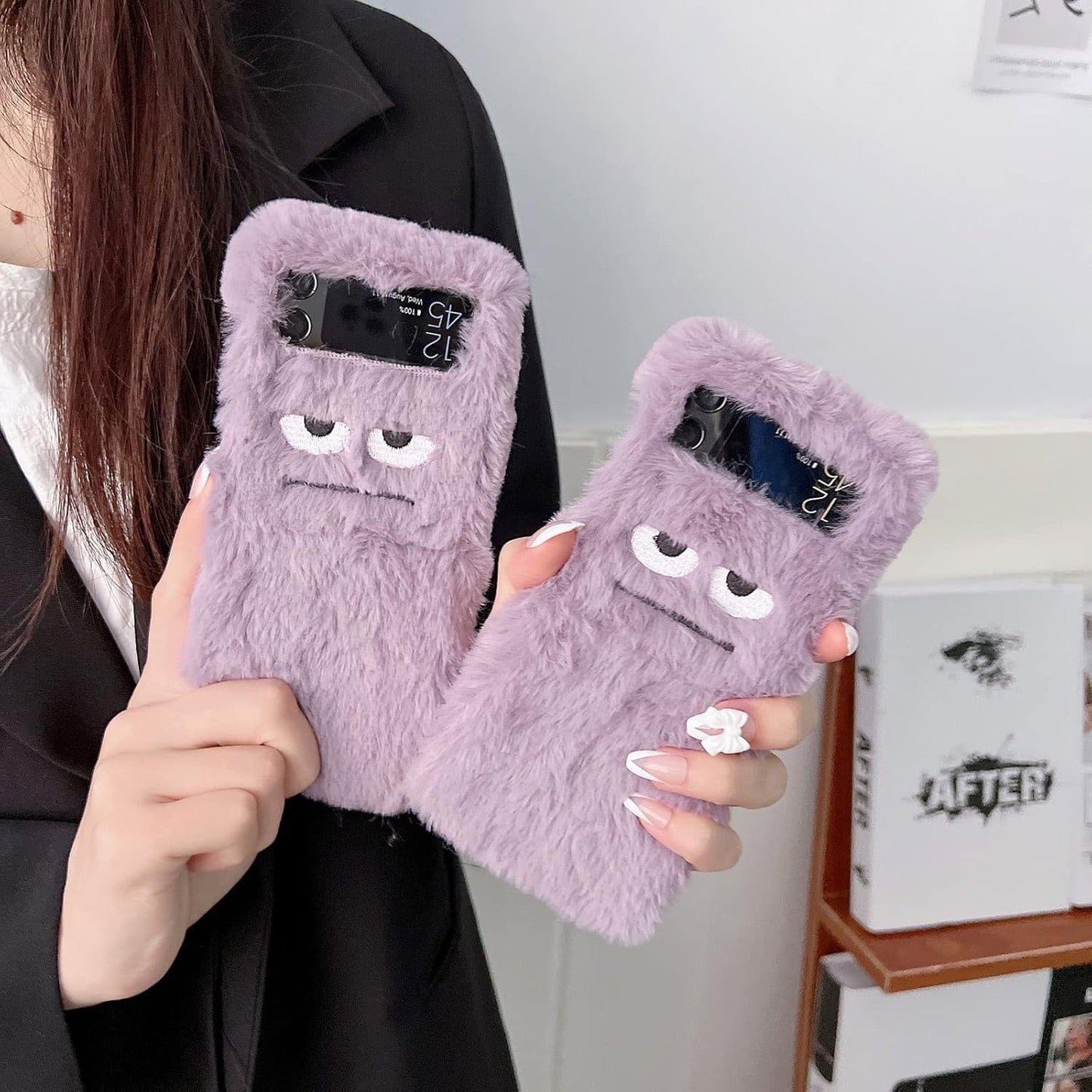 Purple Funny Expression Plush Phone Case for Galaxy Z Flip 3/Galaxy Z Flip 4/Galaxy Z Flip 5/Galaxy Z Flip 6