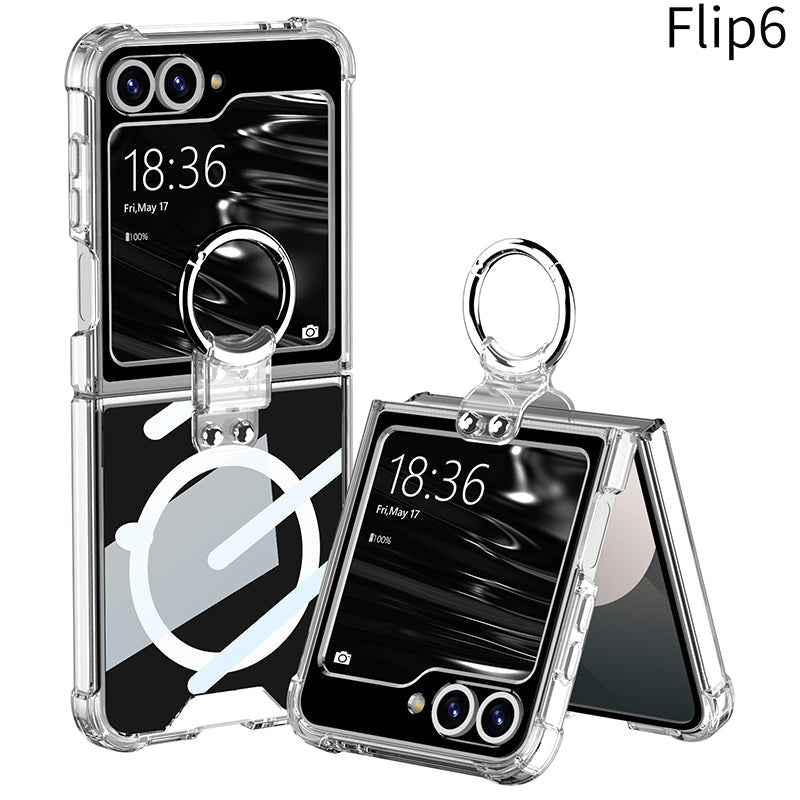 Magnetic All-included Shockproof Phone Cover With Ring Holder For Galaxy Z Flip6 Flip5 Flip4