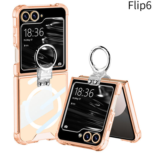 Magnetic All-included Shockproof Phone Cover With Ring Holder For Galaxy Z Flip6 Flip5 Flip4