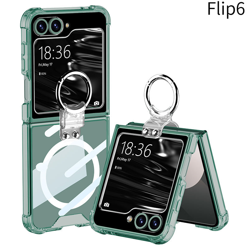 Magnetic All-included Shockproof Phone Cover With Ring Holder For Galaxy Z Flip6 Flip5 Flip4