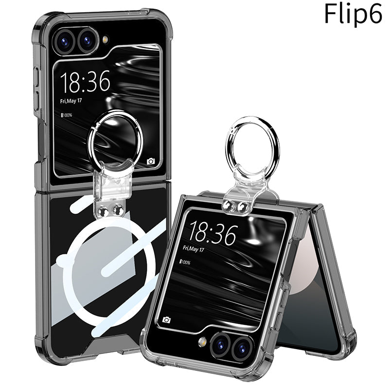 Magnetic All-included Shockproof Phone Cover With Ring Holder For Galaxy Z Flip6 Flip5 Flip4