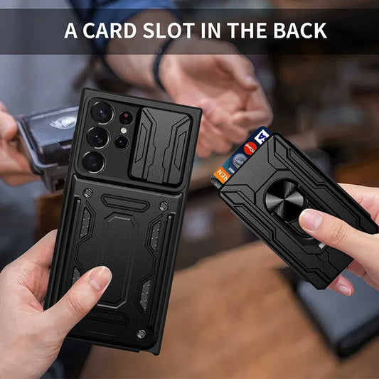 Slide Stand Ring Camera Military Grade Card Slot Case For Samsung
