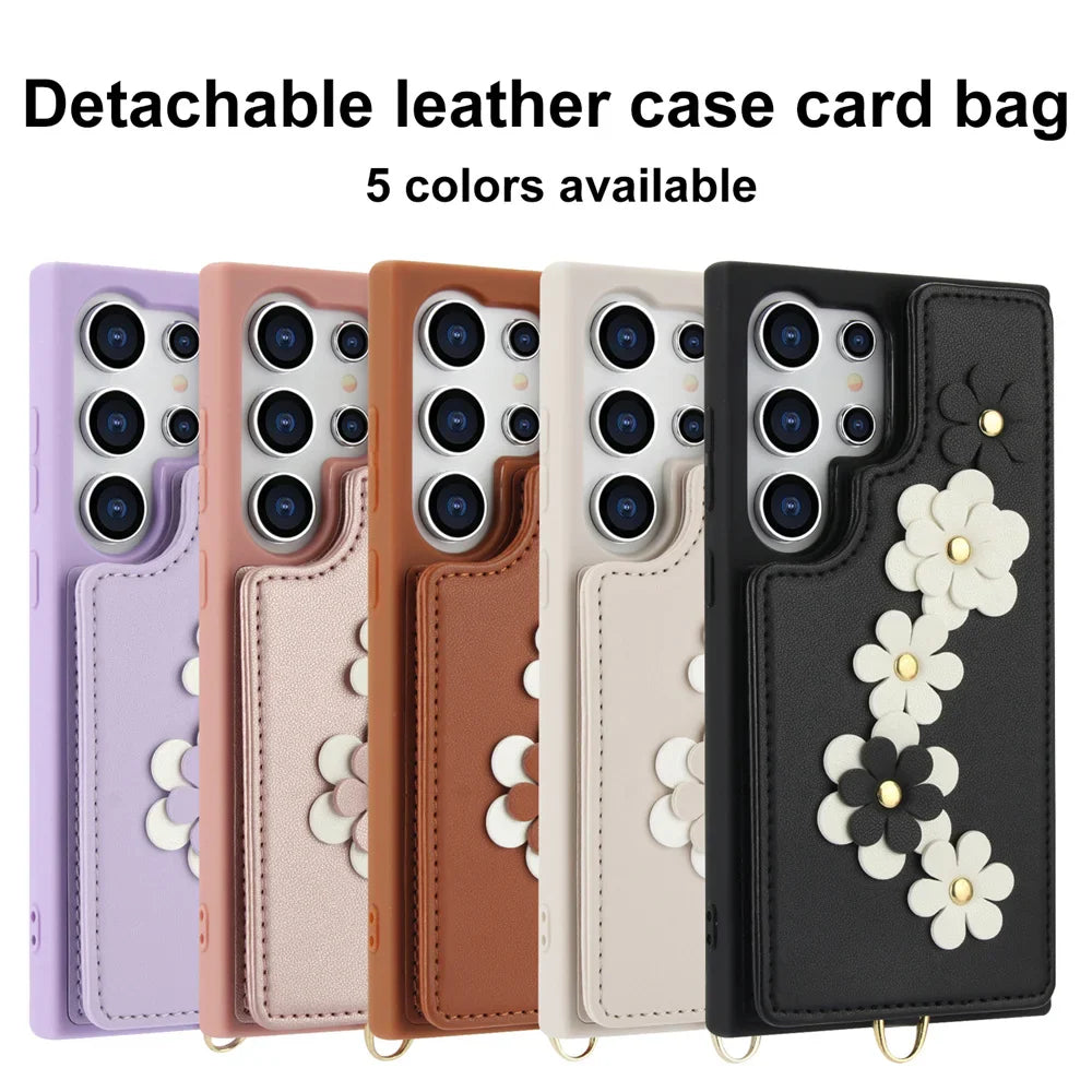 Crossbody Leather Wallet Wristband Phone Case for Samsung