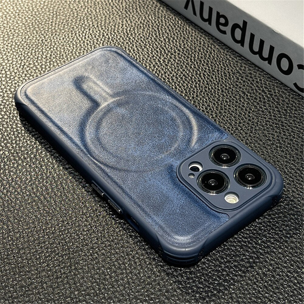 Leather Magnetic Wireless Charging Case For iPhone