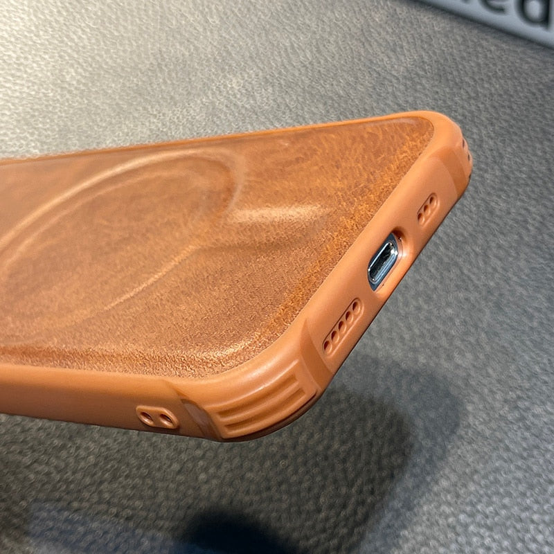 Leather Magnetic Wireless Charging Case For iPhone