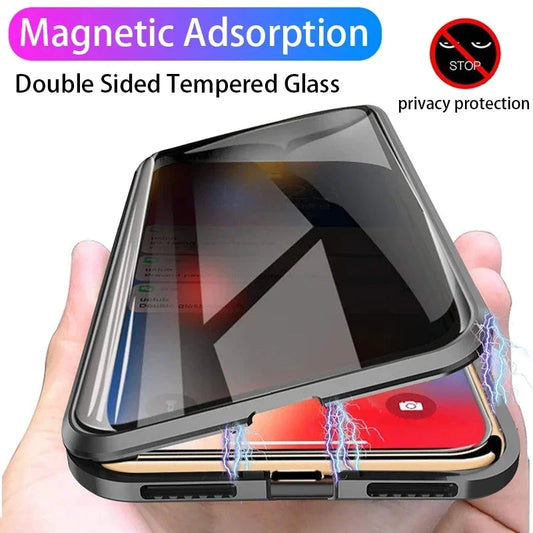 Anti-peeping 360° protection magnetic tempered glass case for Samsung
