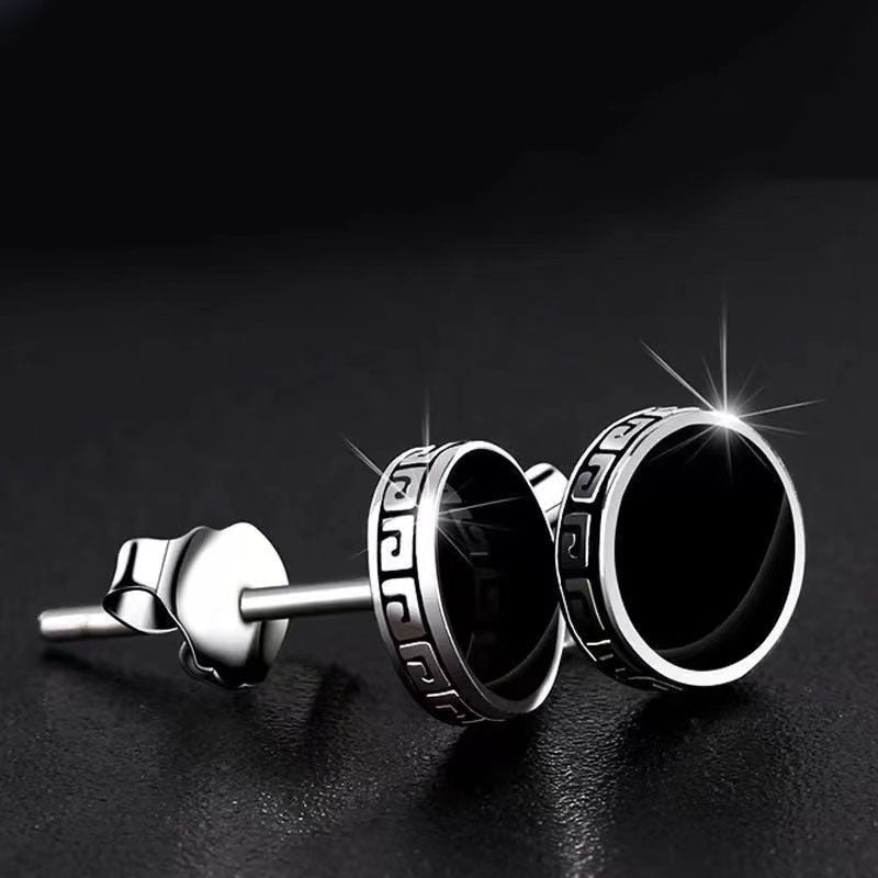 【Buy 1 Get 1 Free】Sterling Silver Viking Runes Black Onyx Stud Earrings For Men