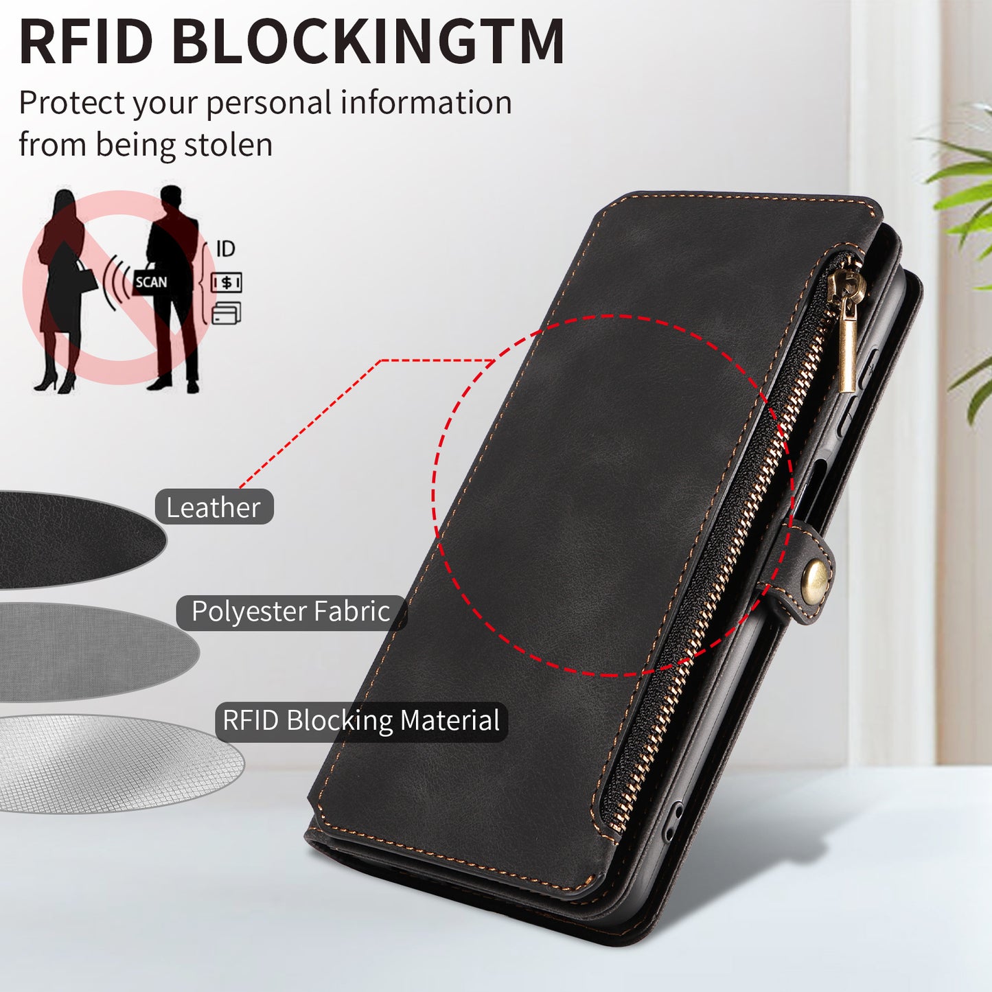 Pemegang sarung kulit retro mewah dompet lanyard zip kad sarung telefon 