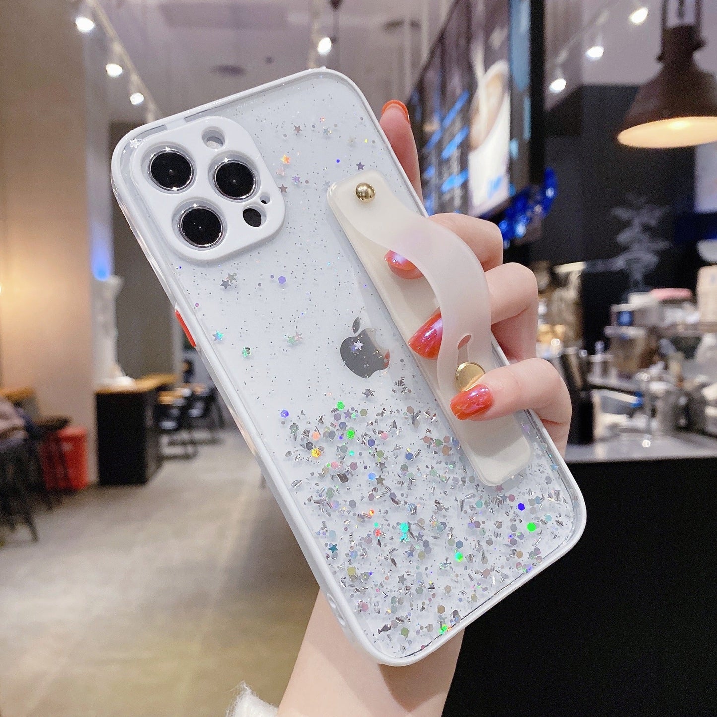 Platinum starry sky wristband stand glitter phone case