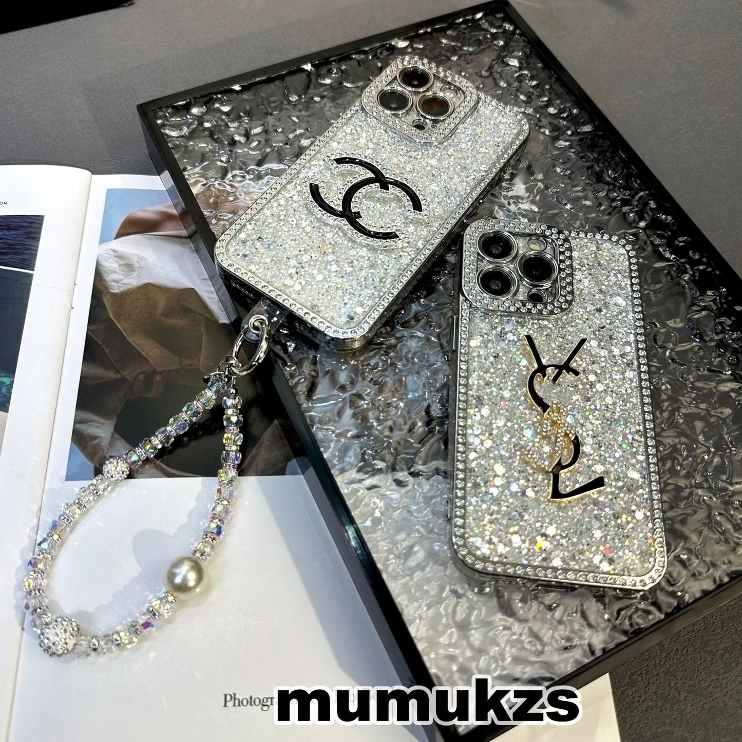 Luxury diamond-studded Chanel style phone case