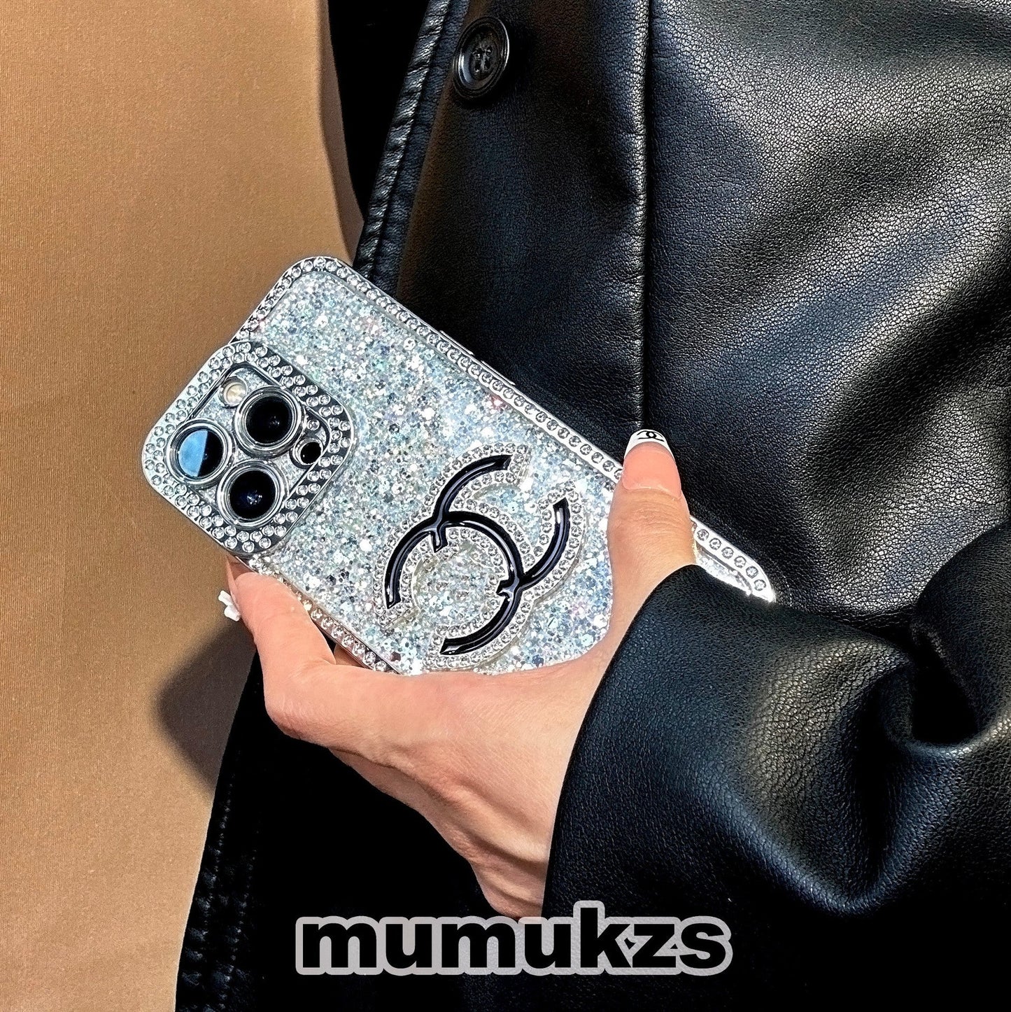 Luxury diamond-studded Chanel style phone case